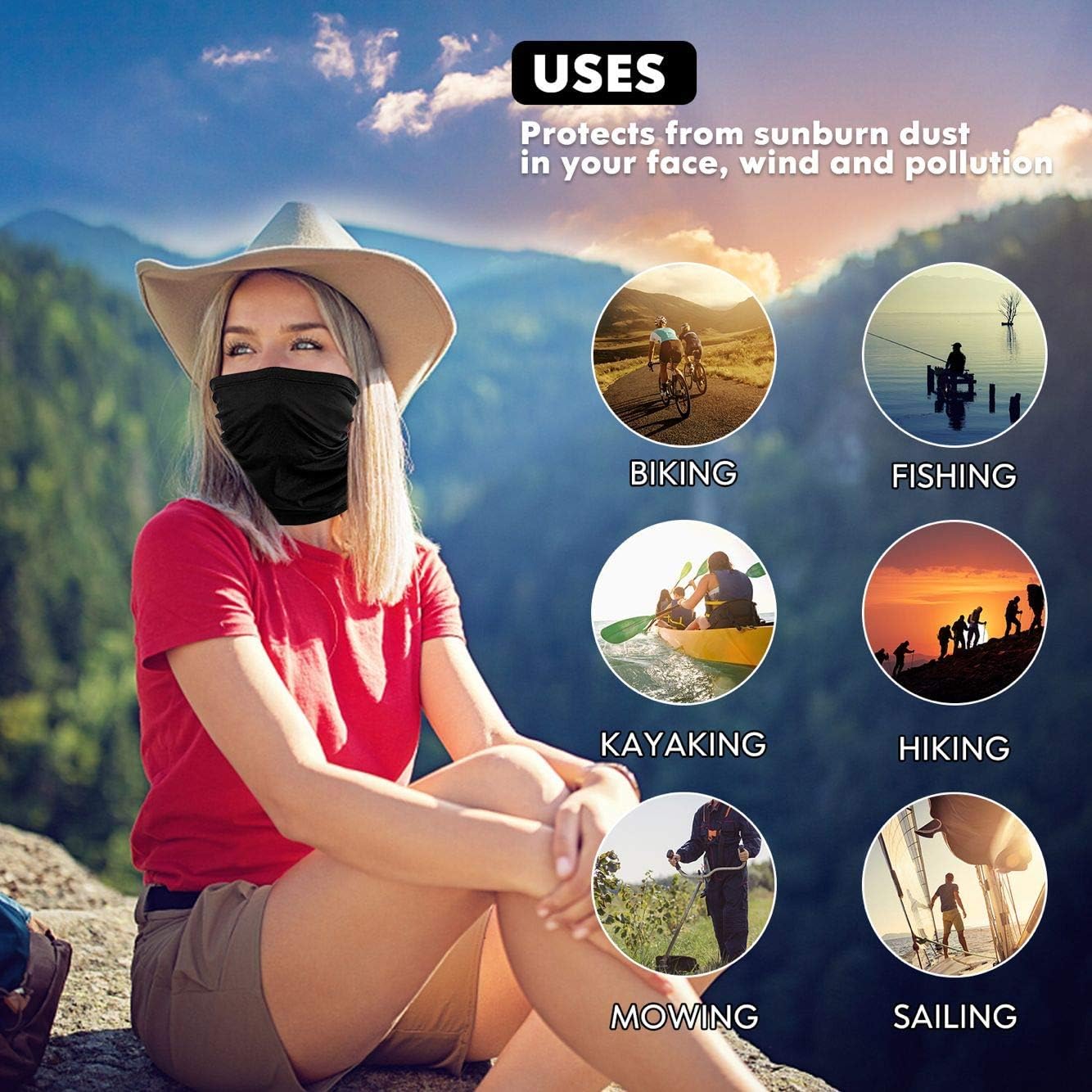 [6-Pack] Neck Gaiter Scarf, Breathable Bandana Face Bandana Cover Cooling Neck Gaiter for Men Women Cycling Hiking Fishing. White: Clothing