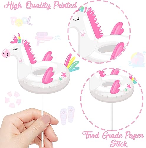 Miniatura 5 de 36 adornos de verano para cupcakes, decoraciones de fiesta en la piscina, selecciones de pasteles de cumpleaños con temática acuática para natación,