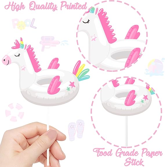 36pc Summer Cupcake Toppers - Pool Party Decorations - Water Themed Birthday Cake Picks for Swimming Baby Shower