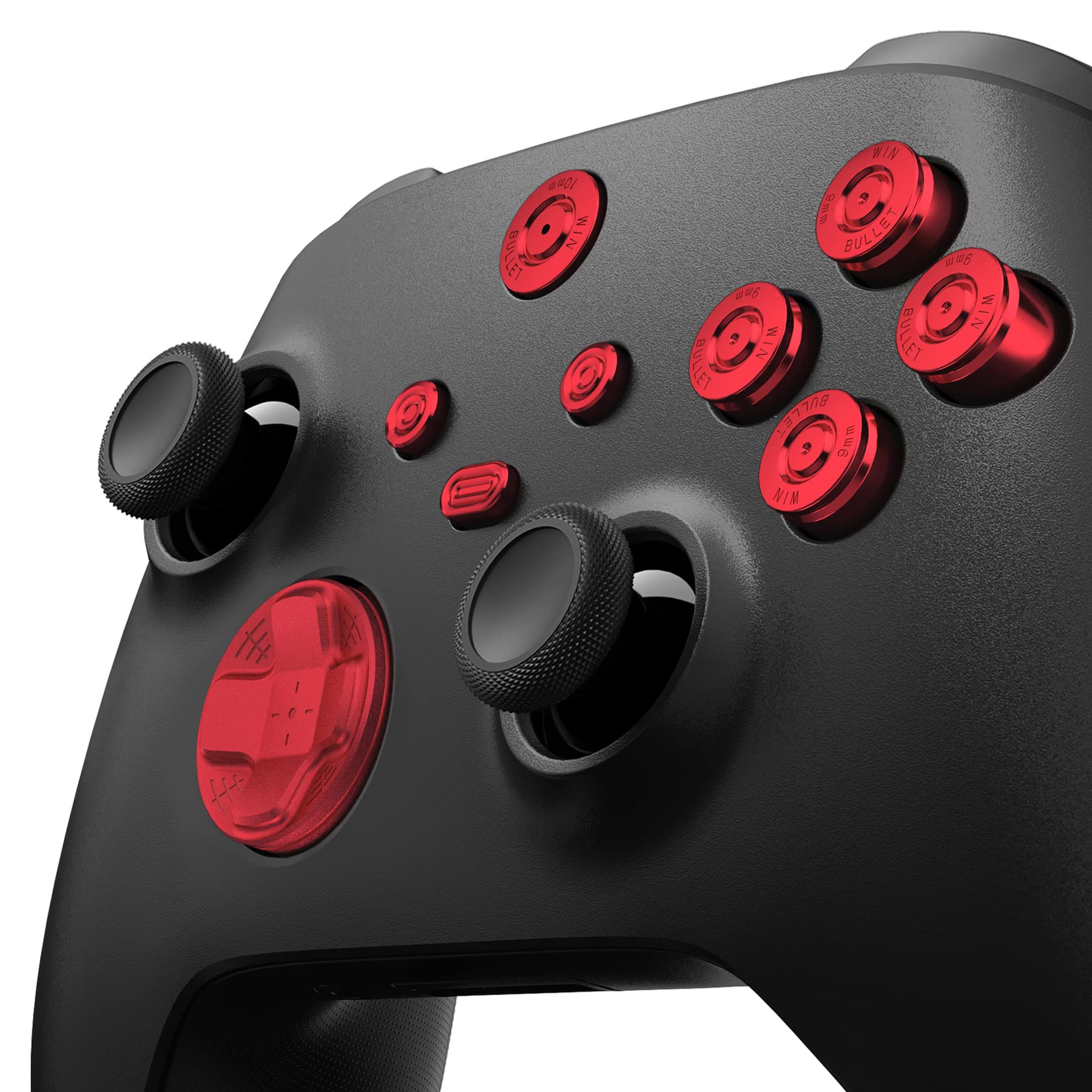 eXtremeRate 9 in 1 Custom Rot Metall Tasten für Xbox Series X/S Controller, Ersatz Knöpfe Set aus Aluminum D-Pad ABXY Ansicht Menü Taste Buttons Steuerkreuz Zubehör für Xbox Series X S Controller