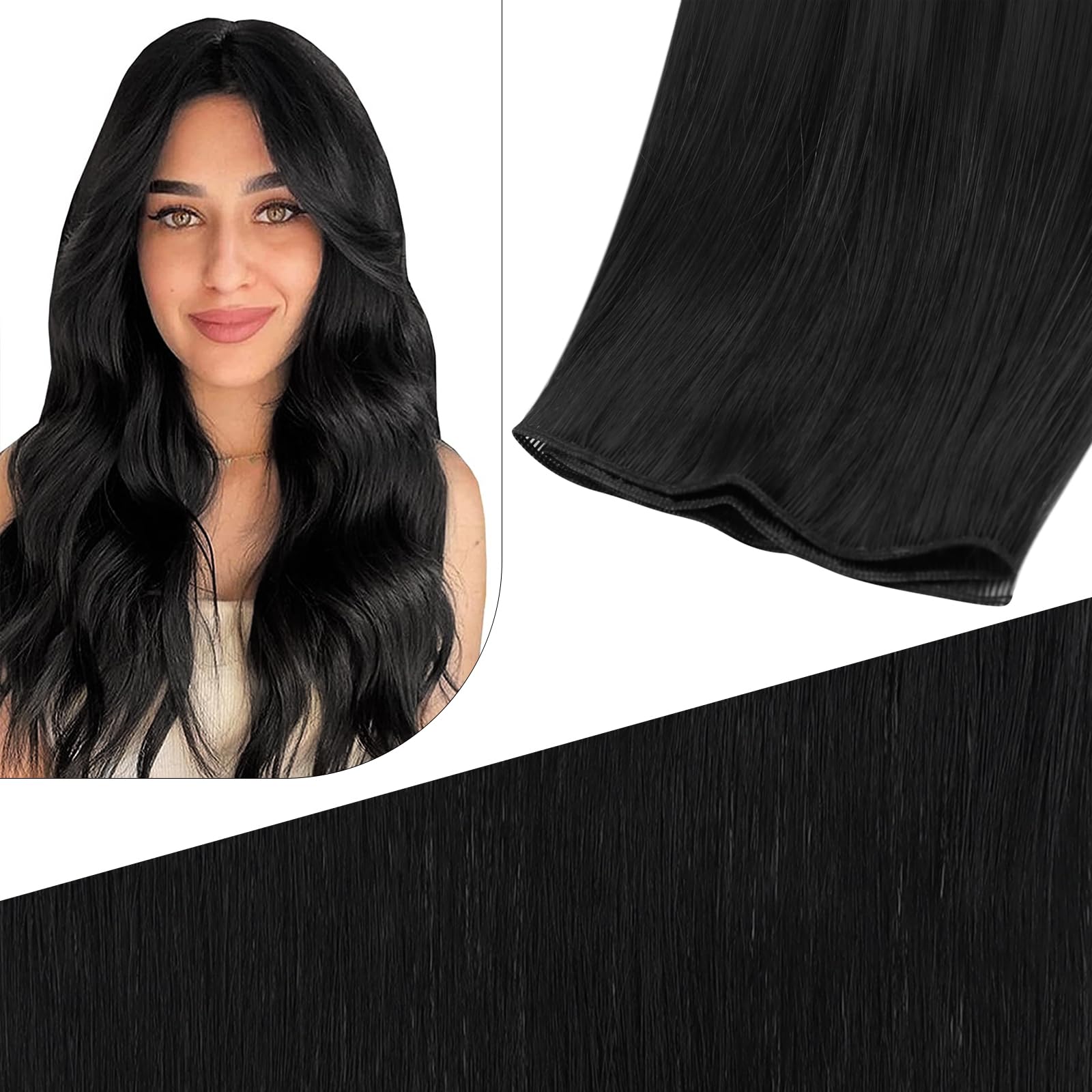 Fshine Extension Cucite Capelli Veri Nero Jet Tessitura Capelli Veri 60cm 25g Extension Capelli Tessitura Capelli Umani Veri Extension Capelli Veri Cucitura Extension Vergine #1