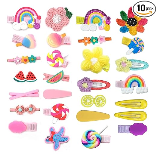 10 Pcs Baby Girl Hair Accessories Hair Clips for Toddler Girls Cute Candy Rainbow Barrettes Dessert Patterns Hair Accessories For Baby Girls Pretty Colorful Flower at Rs. 179