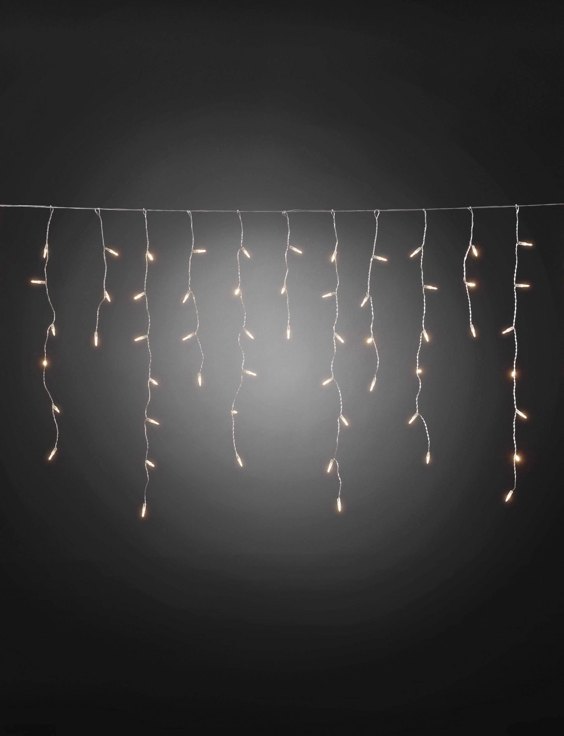 Konstsmide LED Eisregen Lichtervorhang, 200 warm weiße Dioden, 24V, Außentrafo, transparentes Kabel - 2742-103