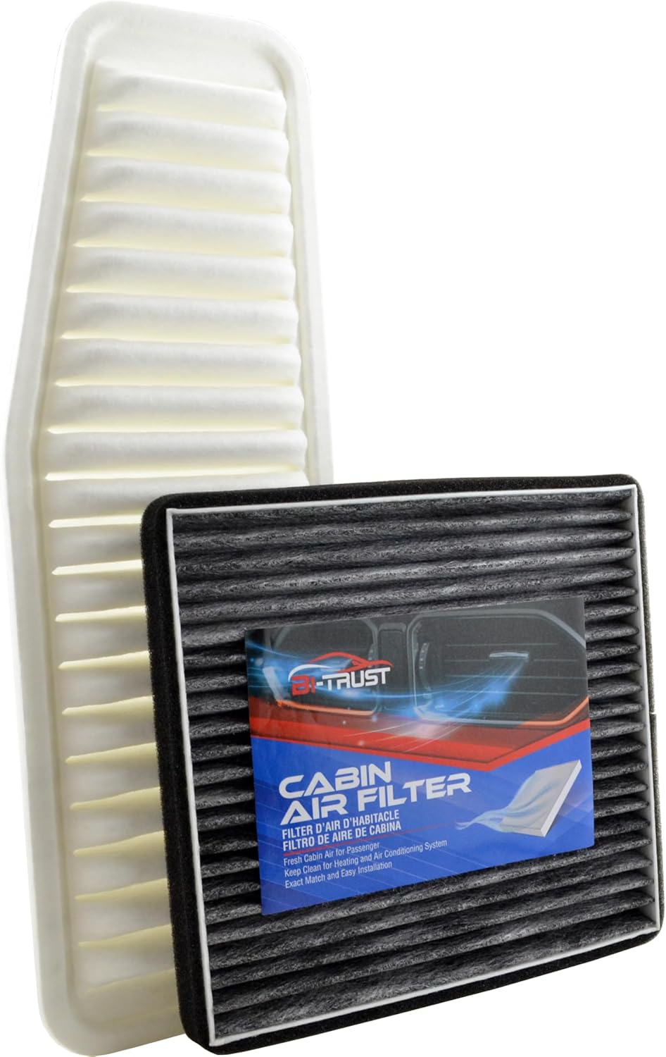 Engine and Cabin Air Filter Combo for Toyota RAV4 2001-2005 L4 2.0L 2.4L | Synthetic Engine Filter & Carbon Cabin Filter | Replaces 17801-28010, 88568-52010, CAF1751, CF10139