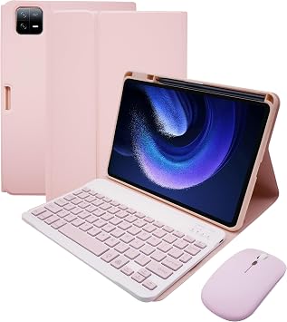 Keyboard Case for Xiaomi Pad 6/6 Pro, Detachable Backlit Wireless Keyboard with Magnetic Protective Cover, Mouse,Pink