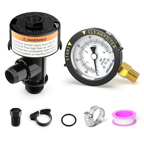 Vista 68 de MEANLIN MEASURE Marco de plástico de 0 ~ 60 psi, medidor de presión de arranque NPT y filtro limpio, adecuado para piscina, spa, acuario, montaje