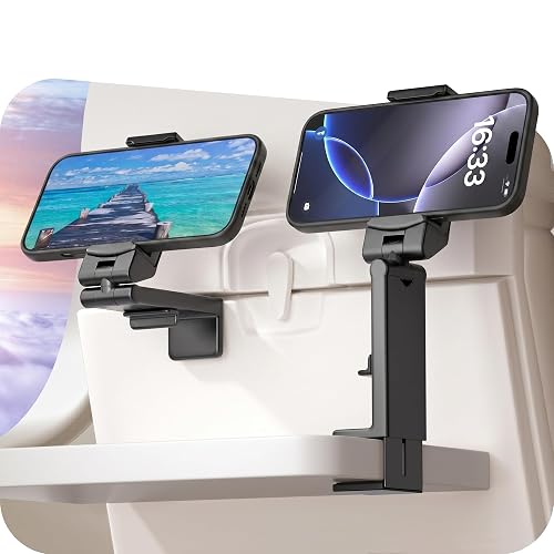 Perilogics Airplane Phone Holder Mount Universal in Flight Hands Free Viewing with Multi-Directional Dual 360 Degree Rotation (Black/Black) - Black / Black