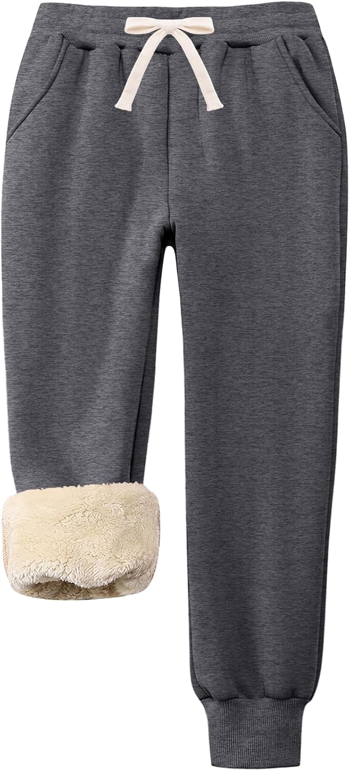 Flygo Boys Girls Fleece Pants Sherpa Lined Sweatpants Athletic Joggers Winter Warm Unisex Kids Active Pull-On Pants
