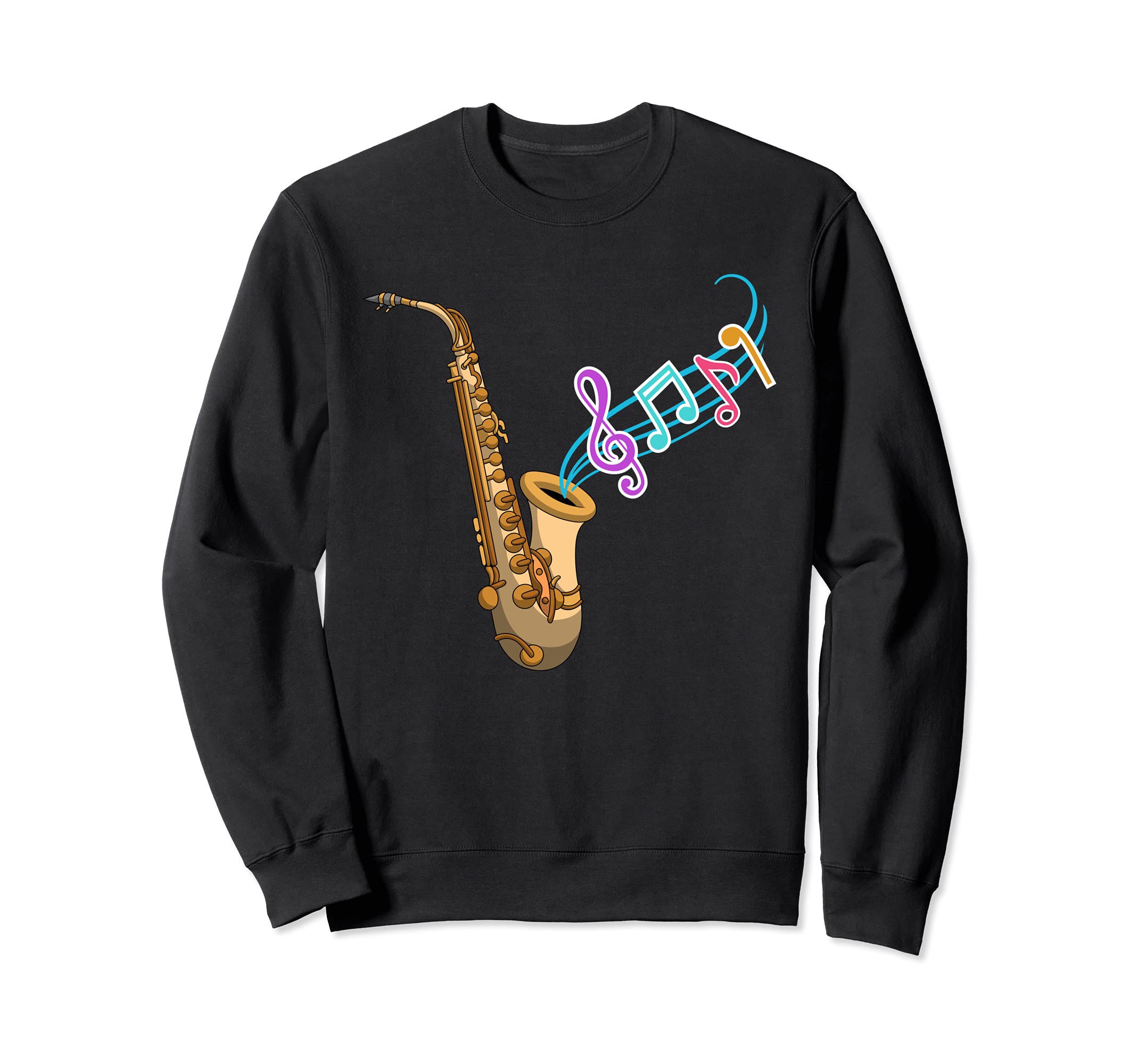 Music Notes Saxophonist Sax Player Jazz Musician Saxophone Sweatshirt, Black