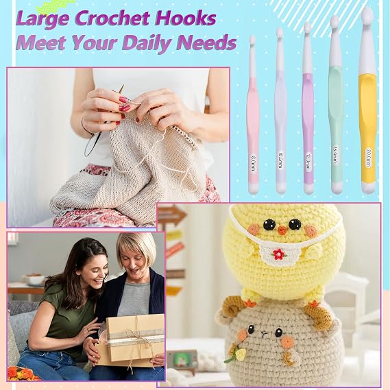 5 Pcs Large Crochet Hooks Set, 8mm 10mm 12mm 15mm 20mm Crochet Hook