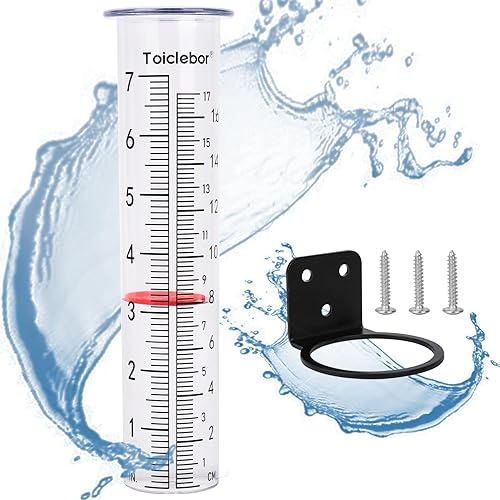 Toiclebor Medidor de lluvia con soporte para colgar, tubo de plástico transparente con escala de fácil lectura, resistente a la intemperie, medidor