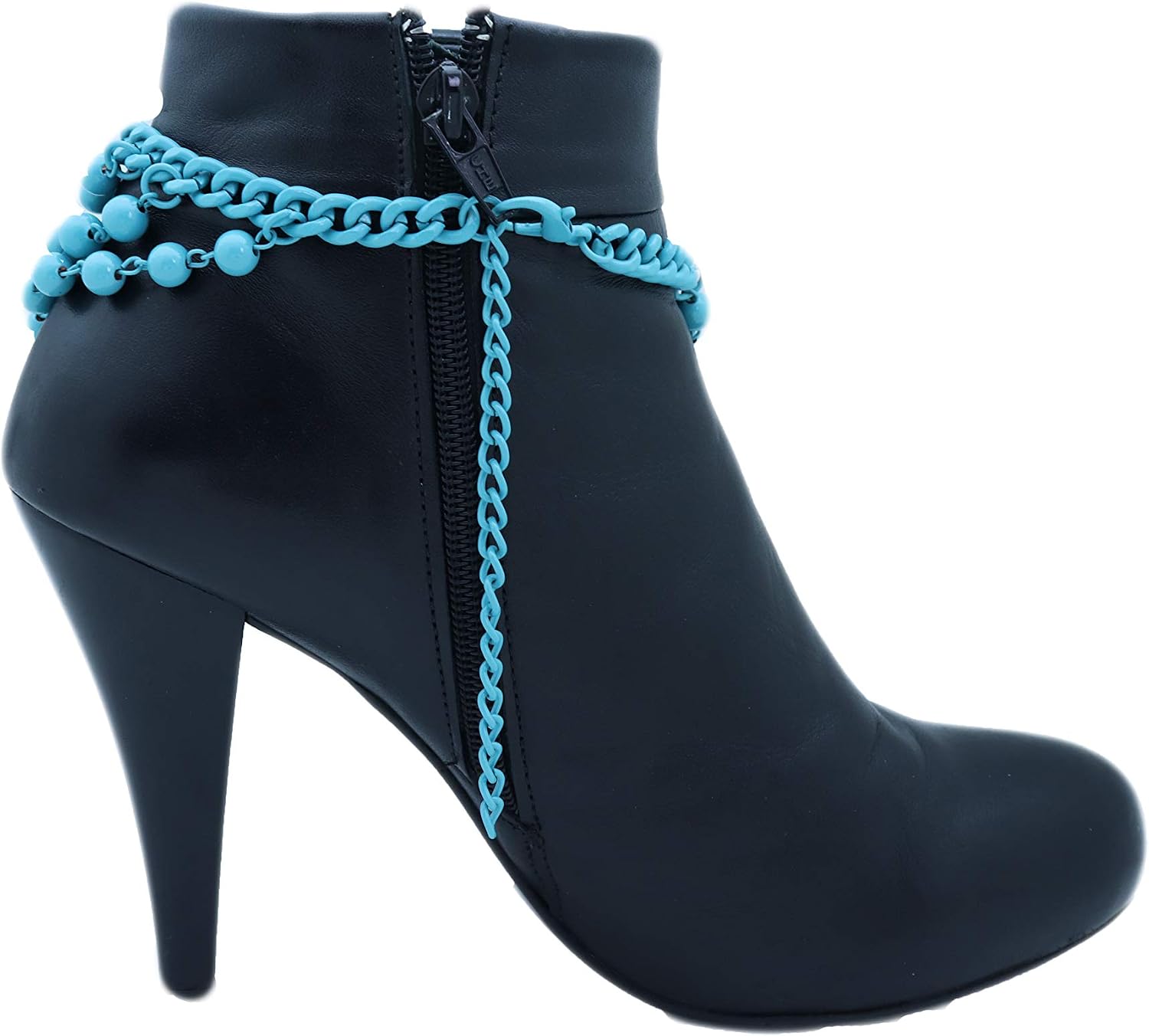 2PCS Women Fashion Jewelry Boot Bracelet Metal Chain Heels Shoe Turquoise Baby Blue Ball Strands Charm BC268