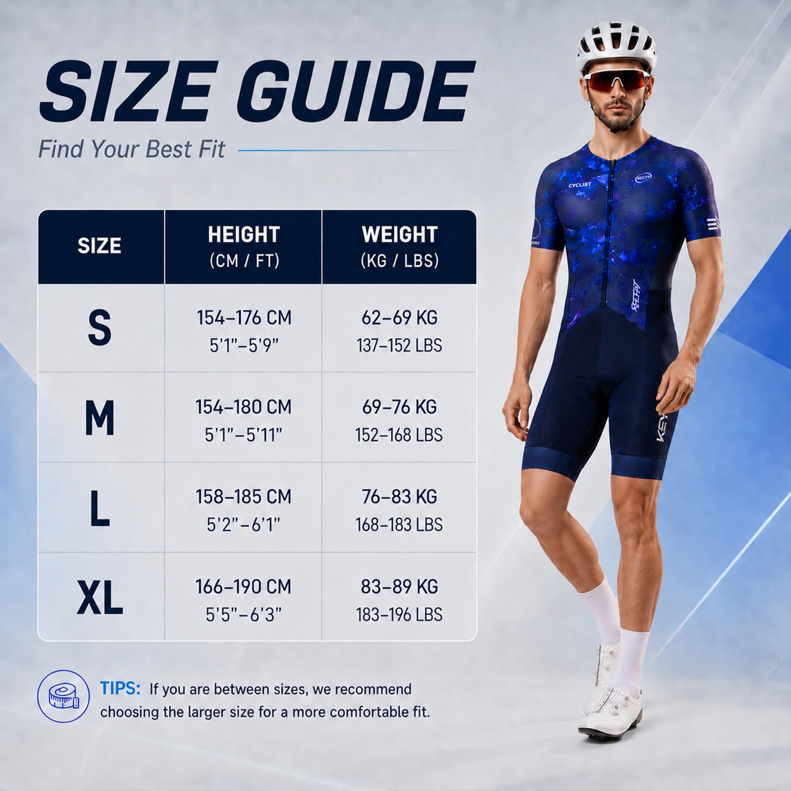Tuta da Ciclismo Uomo Manica Corta – Fondello Alta Densità, UV | Skinsuit, traspirante, asciugatura , 3 tasche posteriori, per ciclismo su strada & triathlon, Set abbigliamento da ciclismo