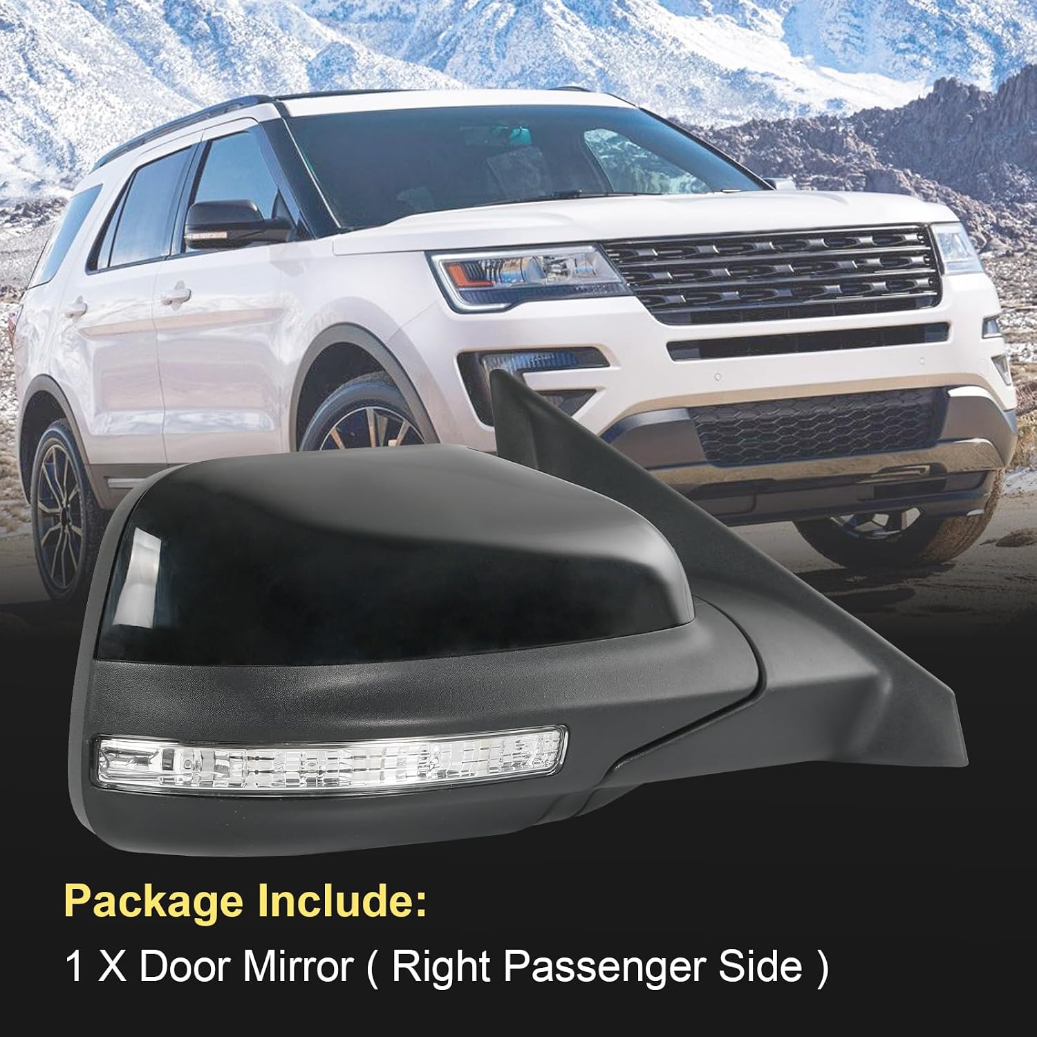 Door Mirror Right Passenger Side Replacement For Ford Explorer 2012-2019, Replace FO1321554 Black 7Pins