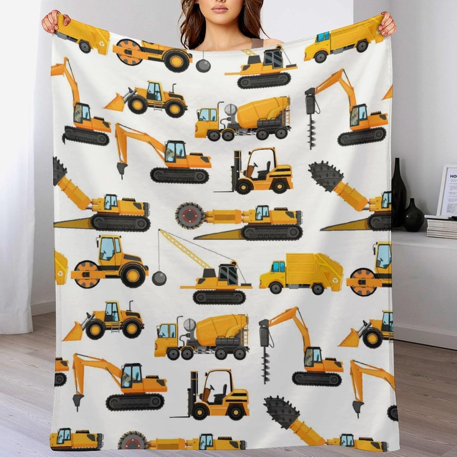 Excavators Construction Blanket Gifts for Yellow Trucks Lover 40 x 50 Inch for Kid,Construction Excavators Fannel Fleece Throw Blanket Super Soft Throws Blanket for Bed Couch Sofa - Image 8