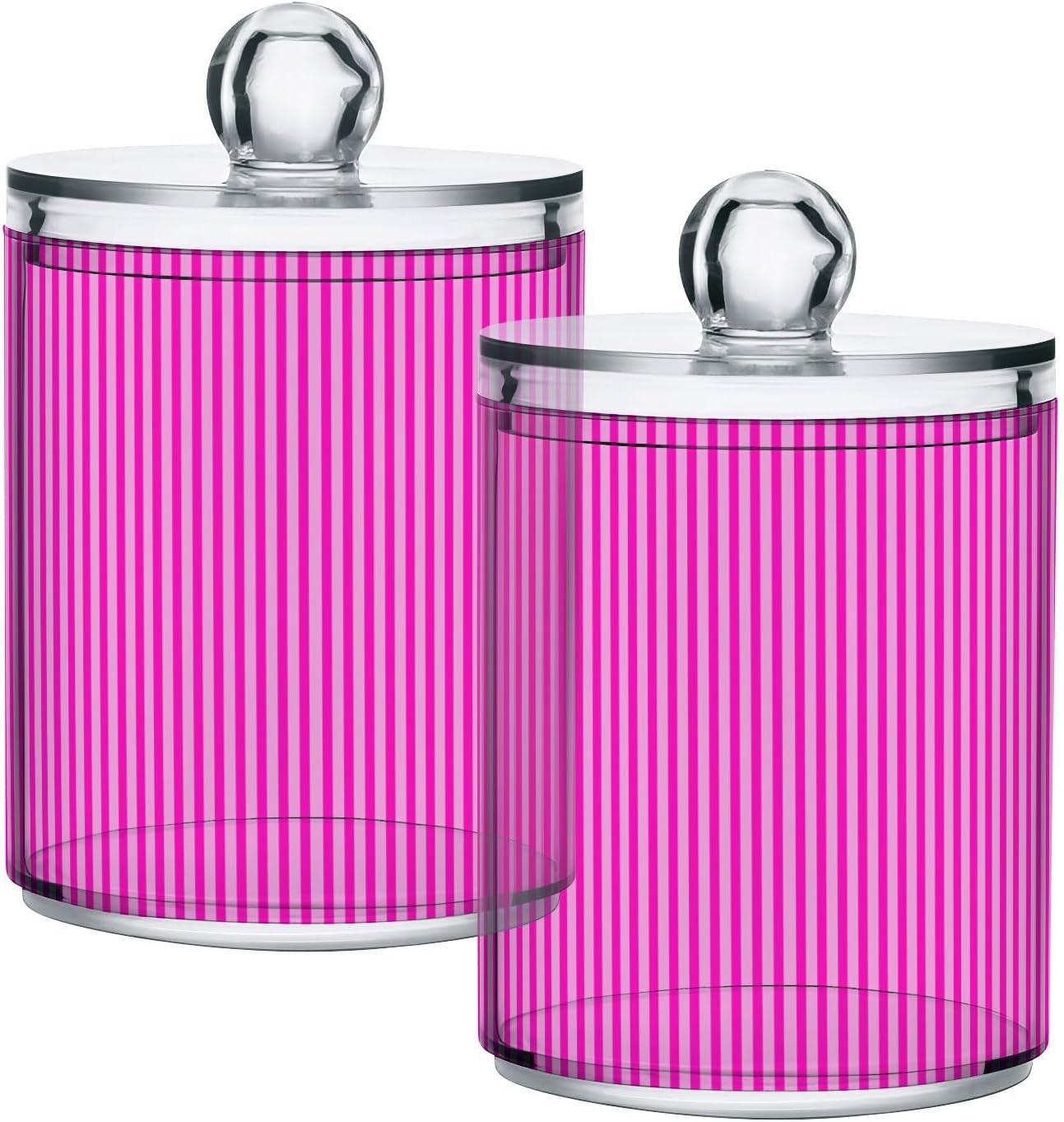 Qilmy Red Pink Stripes Qtip Holder 4 Pack, 14 oz Apothecary Jars Bathroom Vanity Organizer Canister for Qtips, Cotton Swabs, Cotton Balls, Cosmetic Pads, Flossers, Bath Salts