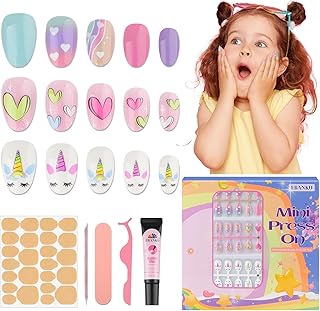 78 Stück Weiter drücken Nails für Kinder, EBANKU 3 Pack KinderFalsche Nägel Kit Alte bunte Herz Weiter drücken Nails für Mädchen 8-12 Jahre mit