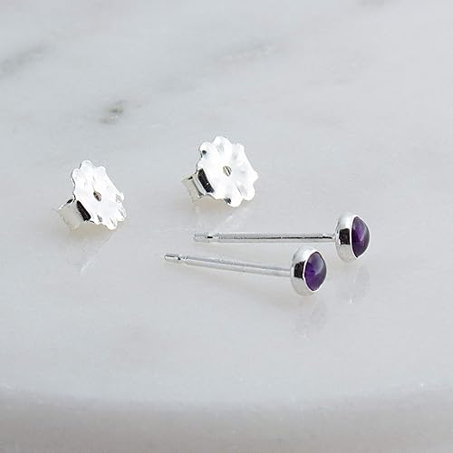 Miniatura 6 de Sterling Silver Tiny Post Stud Piercing Earrings for Cartilage Tragus Helix Multiple Piercing Hypoallergenic Birthstone Jewelry for Women Bezel Set
