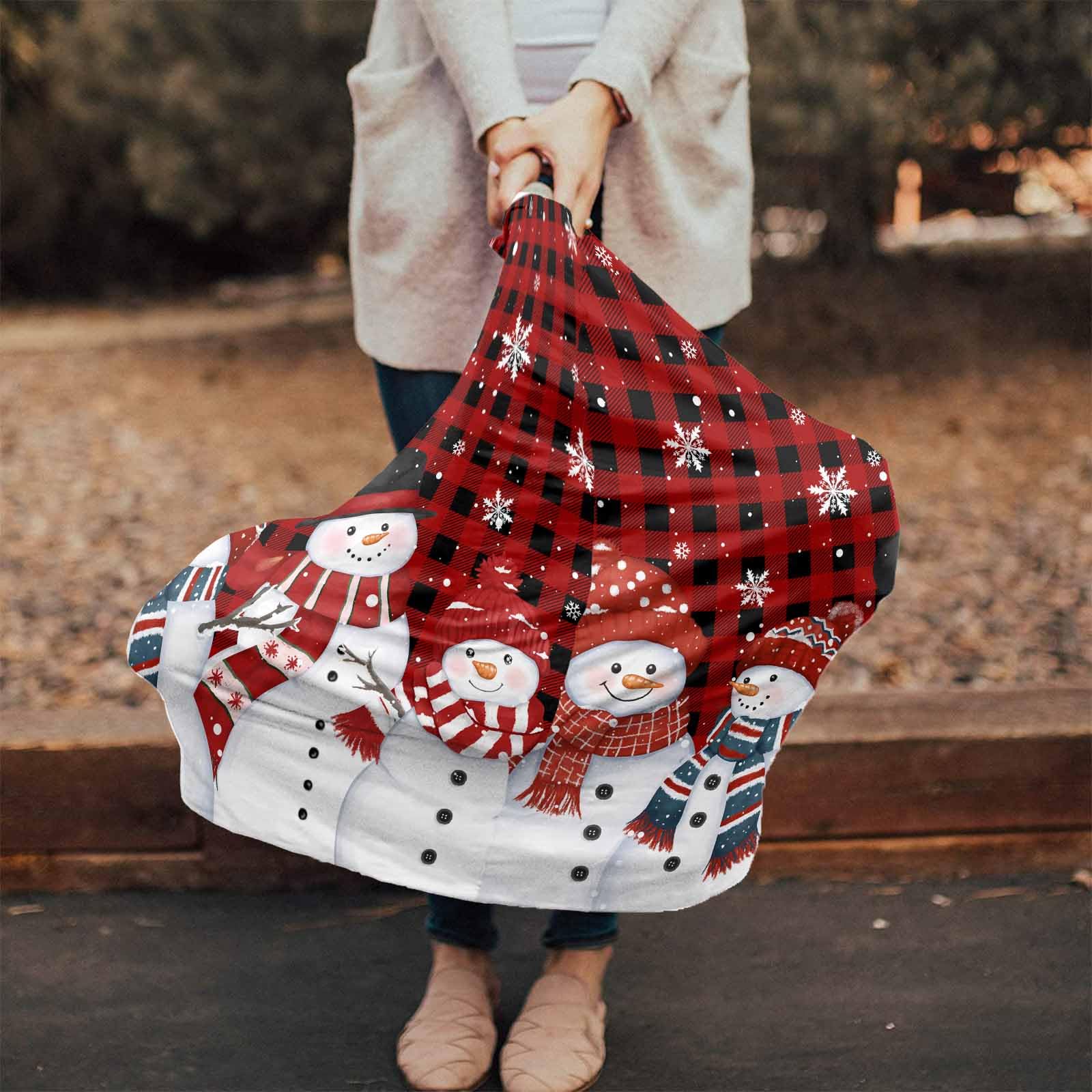 Nursing Cover for Breastfeeding Scarf, Merry Christmas Red Black Plaid Snowman Snowflake Baby Car Covers Super Soft Multi Use for Canopy Shopping Cart Cover Blanket Stroller Cover