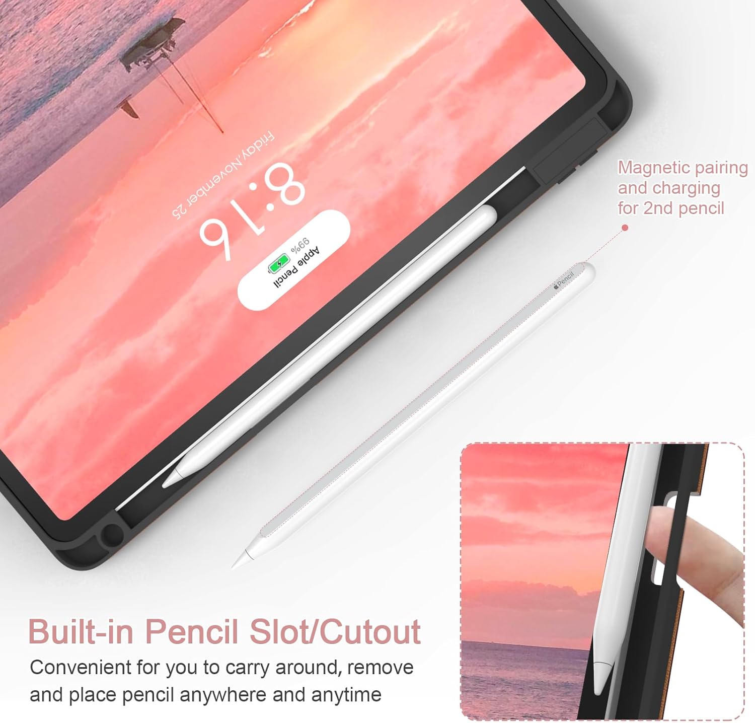 Case for iPad Pro 12.9 6th/5th/4th/3rd Generation 2022/2021/2020/2018, PU Leather 12.9" Cover with Pencil Holder/Multi-Angle Stand/Pocket, Auto Wake/Sleep,Marble Pink - Image 4