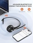 TECKNET Wireless Headset, Bluetooth Headphones with Noise Cancelling Microphone for Trucker, Hand Free Wireless Headset with Mute Mic for Cellphone/PC/Home/Office/Call Center