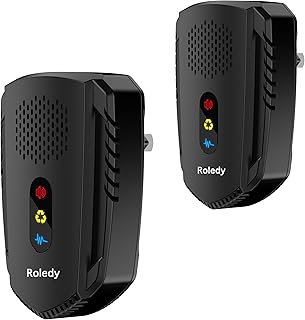 ROLEDY® Répulsif Ultrasons 3 Modes de Fonctionnement, Mode Silencieux, Efficace Contre Les Rats Rongeurs Souris Fourmis, Araignées, Moustiques, Cafards, Non-Toxique, sans Radiation, 2 Pack