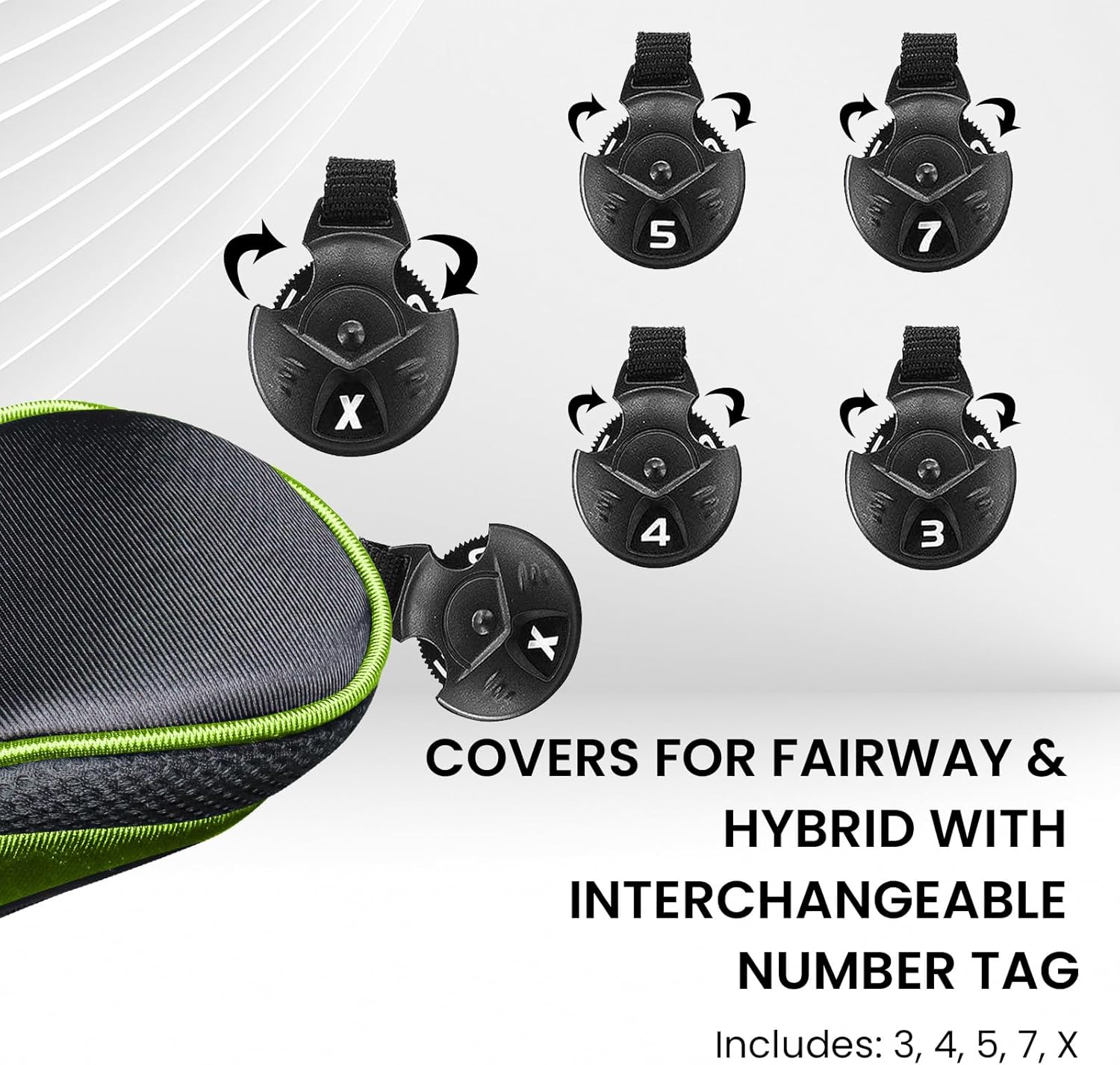 Amy Sport Golf Club Head Covers for Woods Driver Fairway Hybrid Value 5 Pack, Long Neck Headcover with Interchangeable Number Tag, Golf Accessories for Ultimate Club Protection
