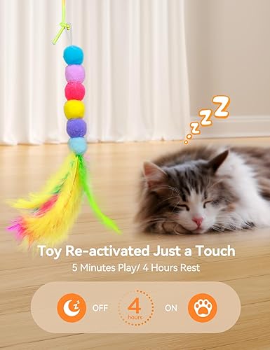 Miniatura 6 de FEELNEEDY Juguetes interactivos láser para gatos, luz LED, 8 piezas de repuesto con recambios de campana, juguete de plumas y ratón, juguetes