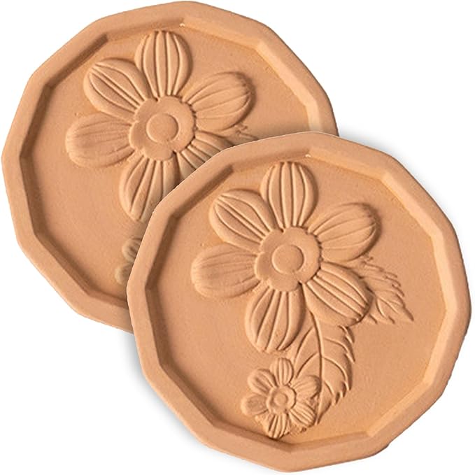 2PCS Terracotta Brown Sugar Saver, Reusable Brown Sugar Keeper Terra Cotta Sugar Softener Container Disc for Food Storage Containers (Flower)