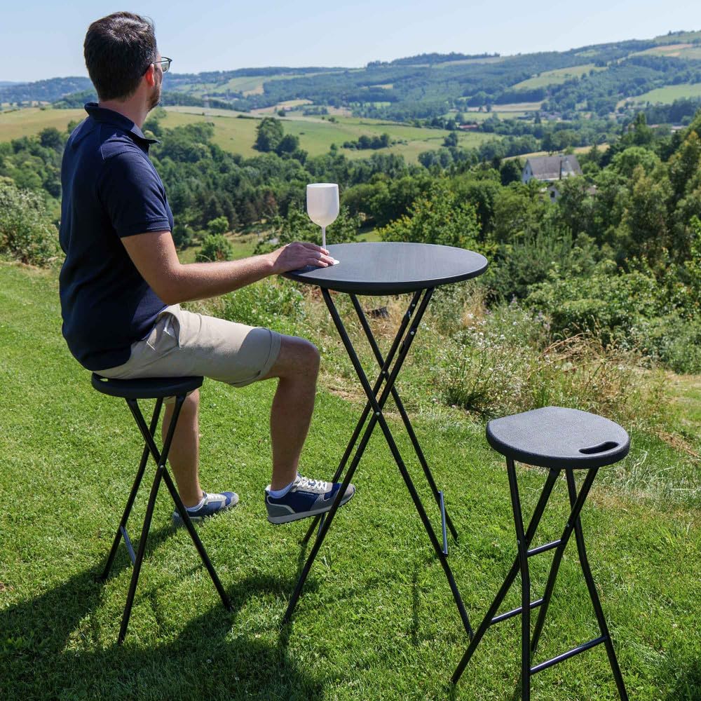 Tabourets haut pliant X2 - Hauteur 80cm - Tabouret de bar pliant - Tabouret mange debout - Siège résine Structure Acier - Noir