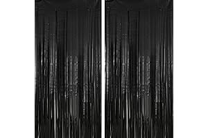 2 Pack 3.2ft x 8.2ft Black Foil Fringe Curtains
