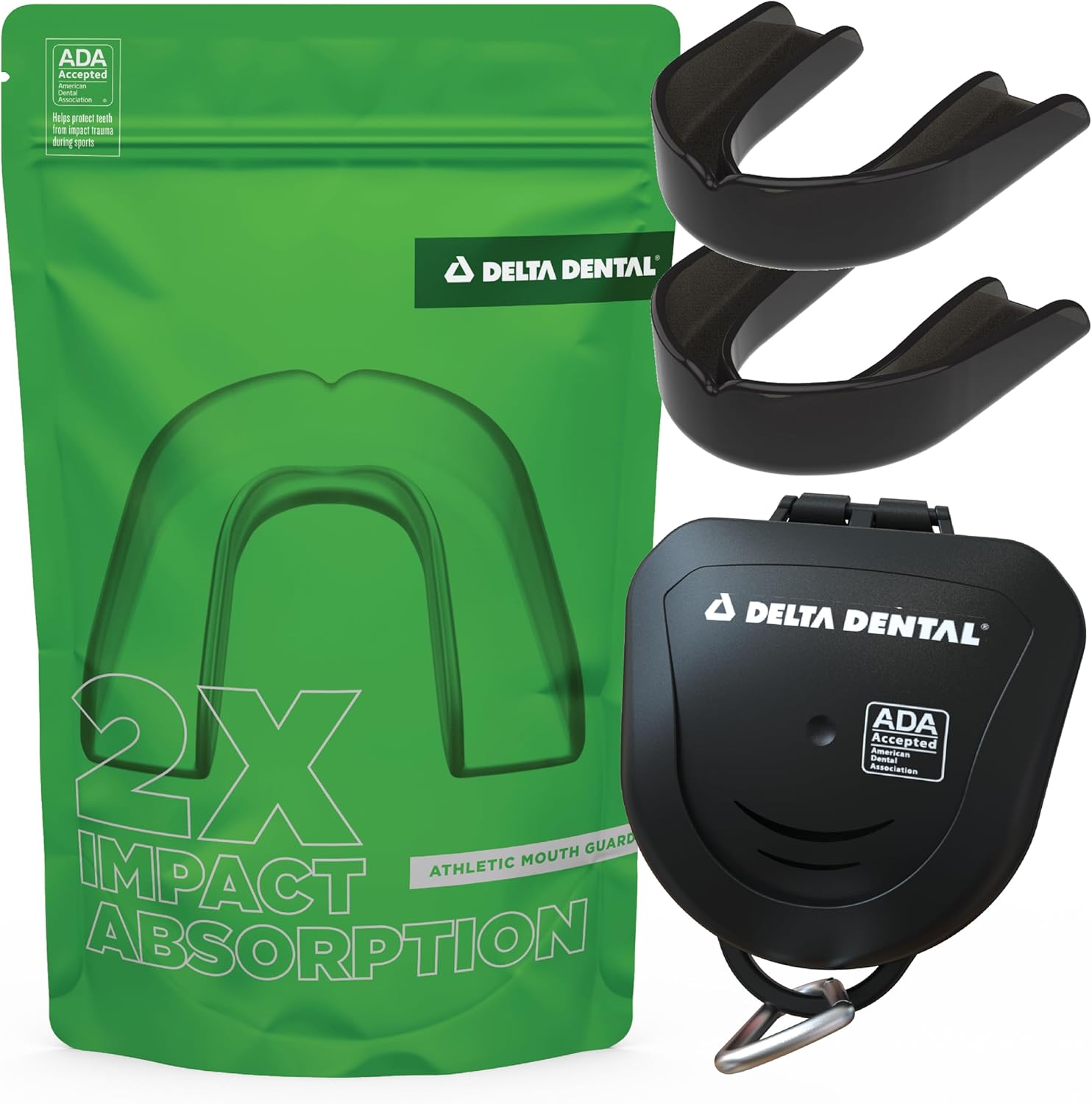 Delta Dental Athletic Sports Mouth Guard - ADA Accepted - 2X The Impact Absorption of Traditional mouthguards for Contact Sports - Works with Braces (Youth, Black) 2 Pack Youth Black