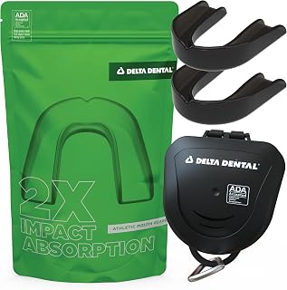 Delta Dental Athletic Sports Mouth Guard - ADA Accepted - 2X The Impact Absorption of Traditional mouthguards for Contact Sports - Works with Braces (Adult, Black) 2 Pack