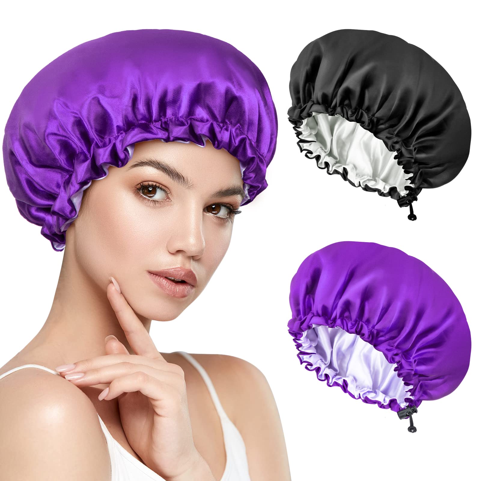 Cuffia Per Capelli In Raso Doppio Strato Per Dormire – Elastica Regolabile, Morbida, Per Donna E Uomo, Protezione Notte Anticrespo (Diametro 36 Cm)