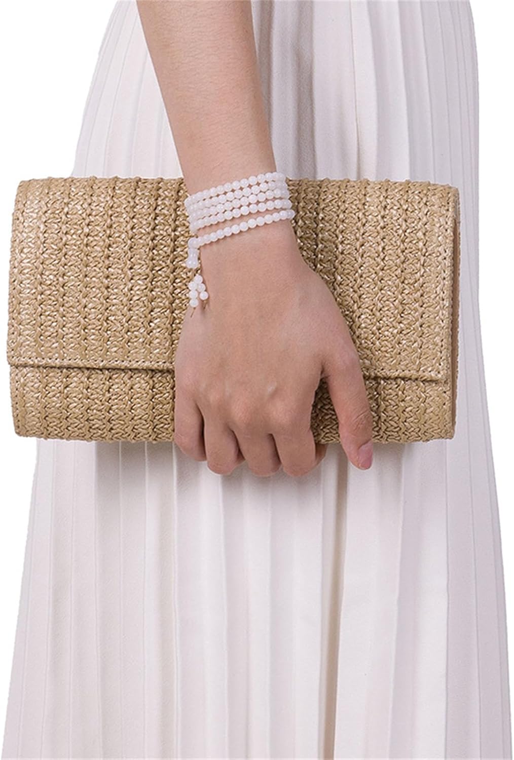 Natural Straw Flat Clutch Women 2026 Boho Purse Top Handle Crossbody Handbag Stylish Woven Envelope Wallet Evening