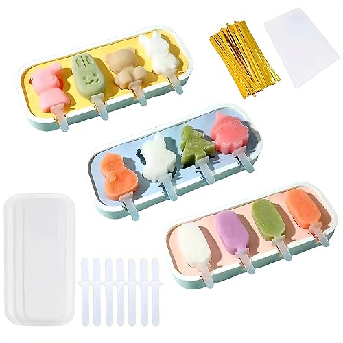 Miniatura 7 de Juego de 3 moldes para paletas, 4 piezas, moldes para hacer helados, accesorios de cocina congelados, fácil liberación, leche materna, reutilizable,