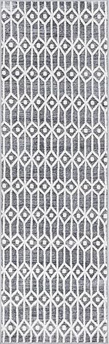 Miniatura 11 de Unique Loom Matrix Trellis Collection - Alfombra de área con diamantes (3 x 10 pies, grismarfil)