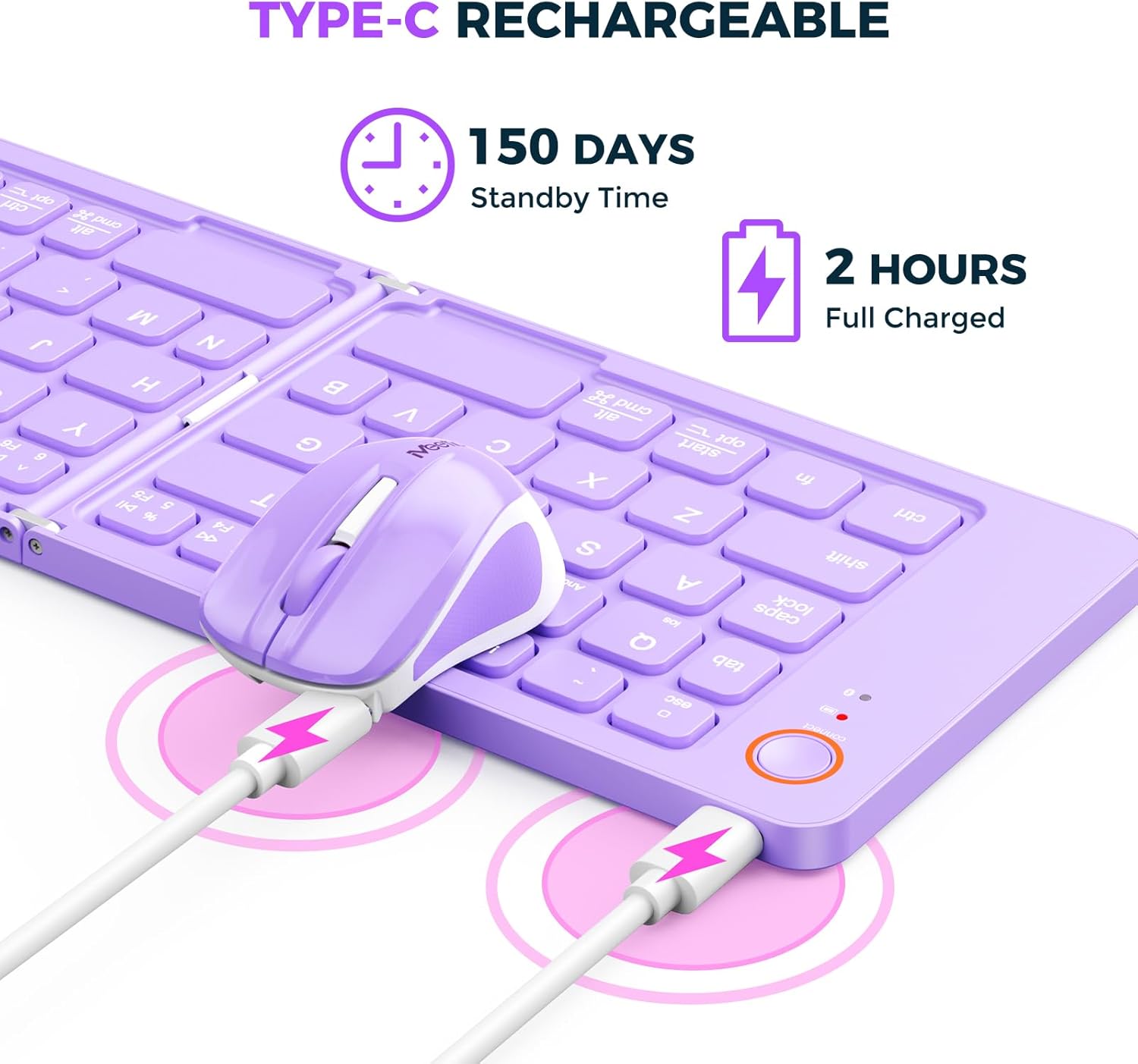 MEETION Foldable Keyboard and Mouse charging via USB-C