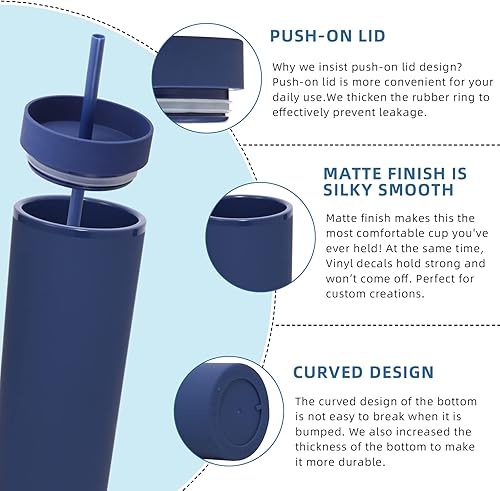 Miniatura 4 de Volhoply Paquete de 8 vasos de 20 onzas (59 cl) con tapa y pajita, vasos de plástico delgados de doble pared al por mayor, taza de café reutilizable