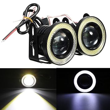 AUTOFASTERS Angel Eye Drl LED Light Fog Lamp for cars - 2pcs , Black