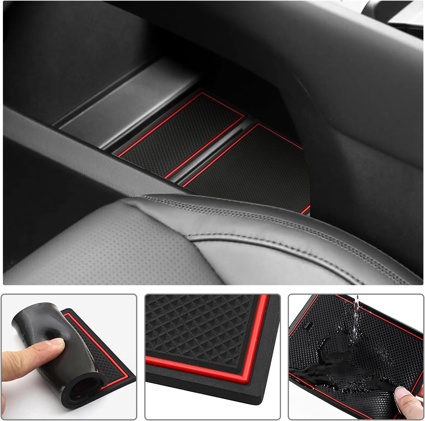 Compatible with 2024 2025 Santa Fe SE/SEL/XRT/Limited Door Slot Mats for 2024 2025 Santa Fe Cup Holder Mats Non-Slip Interior Mats 2024 2025 Santa Fe Accessories Center Console Liner 18pcs Red