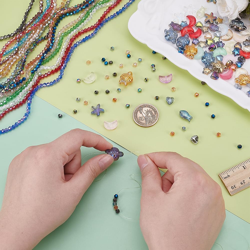 PH PandaHall 1320pcs Faceted Glass Beads Crystal Beads AB Color Cut Beads Sparkling Star Heart Turtle Beads Top Drilled Craft Beads for Bracelet Necklace Jewellery Making DIY Crafts 4~18mm - Image 4