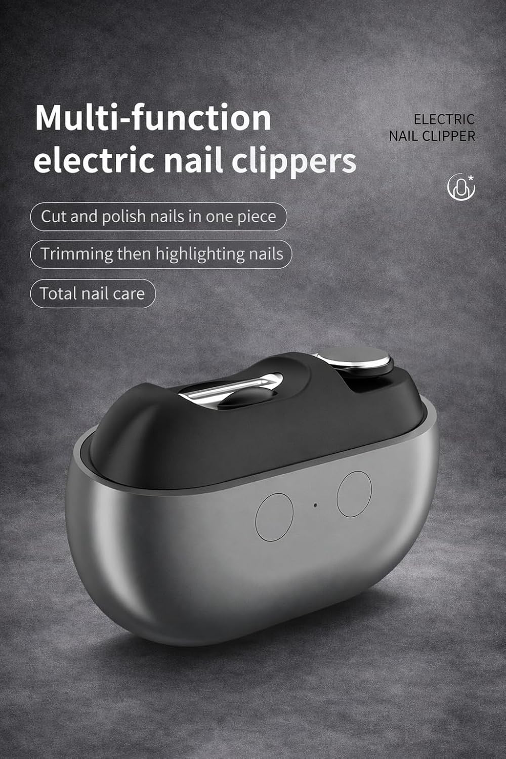 Electric Nail Clipper with File, 2-in-1 NailTrimmer & Nail Polisher with LED Light, Nail Scraps Storage,USB Rechargeable,Safe File for Seniors & Adults(Charcoalgray)