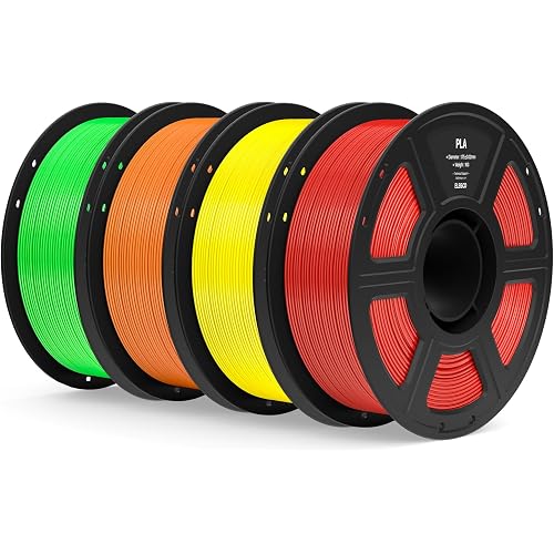 ELEGOO PLA Filament 1.75mm Bundle 4KG, 3D Printer Filament Dimensional Accuracy +/- 0.02mm, 4pcs 1kg Spool(2.2lbs) Fit Most FDM 3D Printers (True Red, Yellow, Orange, Neon Green)