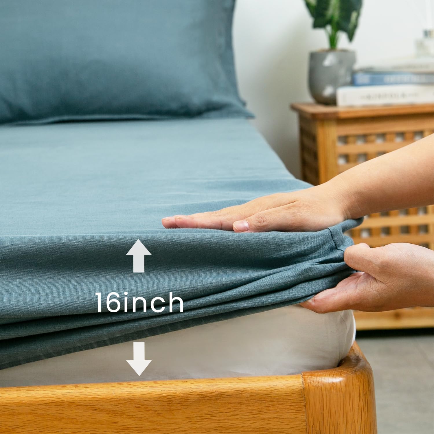 S VICTORY SYMBOL 100% Organic Linen Fitted Sheet Twin XL 39"x80" Only 1 Piece,Stone Washed French Linen Sheet,16inch Deep Pocket Mattress Cover Breathable Durable-Stormy Blue