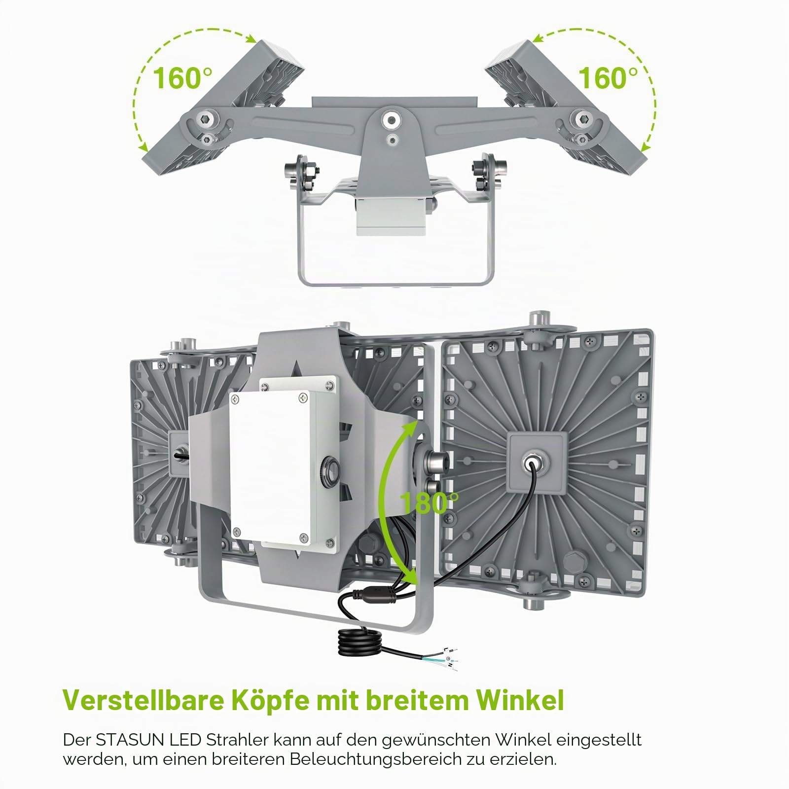 STASUN 150W Dämmerungssensor LED Flutlicht Außen,15000LM 6000K Außenbeleuchtung mit Fotozelle,IP66 Wasserdicht,3 Köpfe Verstellbare Weitwinkel-Außenbeleuchtung für Parkplatz,Garten