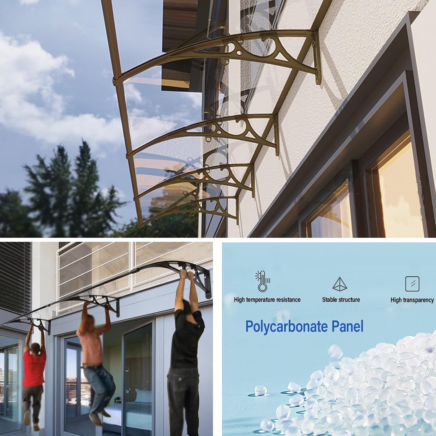 Modern Door Canopy & Window Awning - Polycarbonate Rain Protection for Entryway & Patio, 19.7"x47.2" Outdoor Shelter, Stylish Weather Shield for Home Exterior