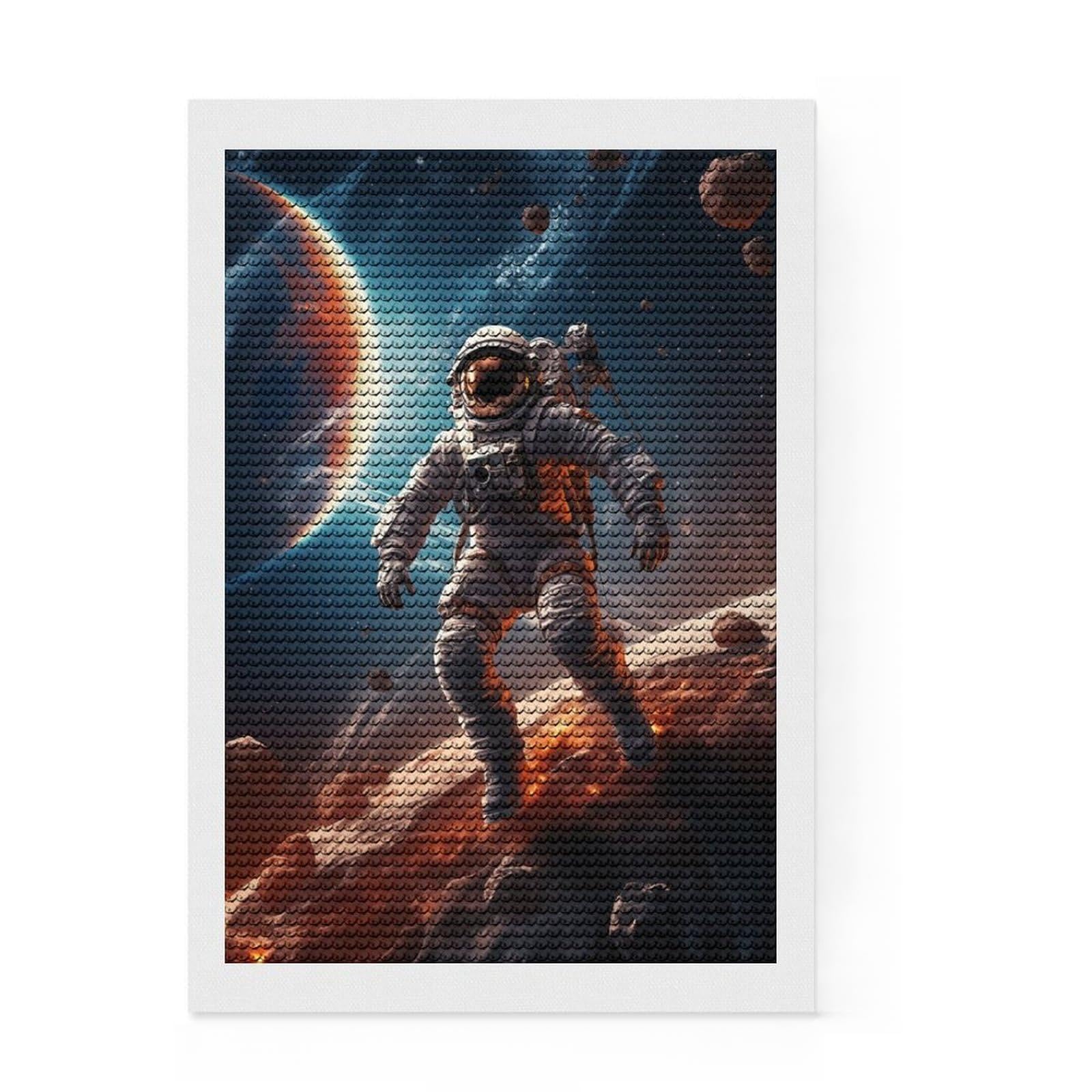 Junmoney Astronaut Galaxy Round Drill Diamond Painting 8"x12", for Women, Complete Accessories, Festive Craft Gift, Vintage Style Decor