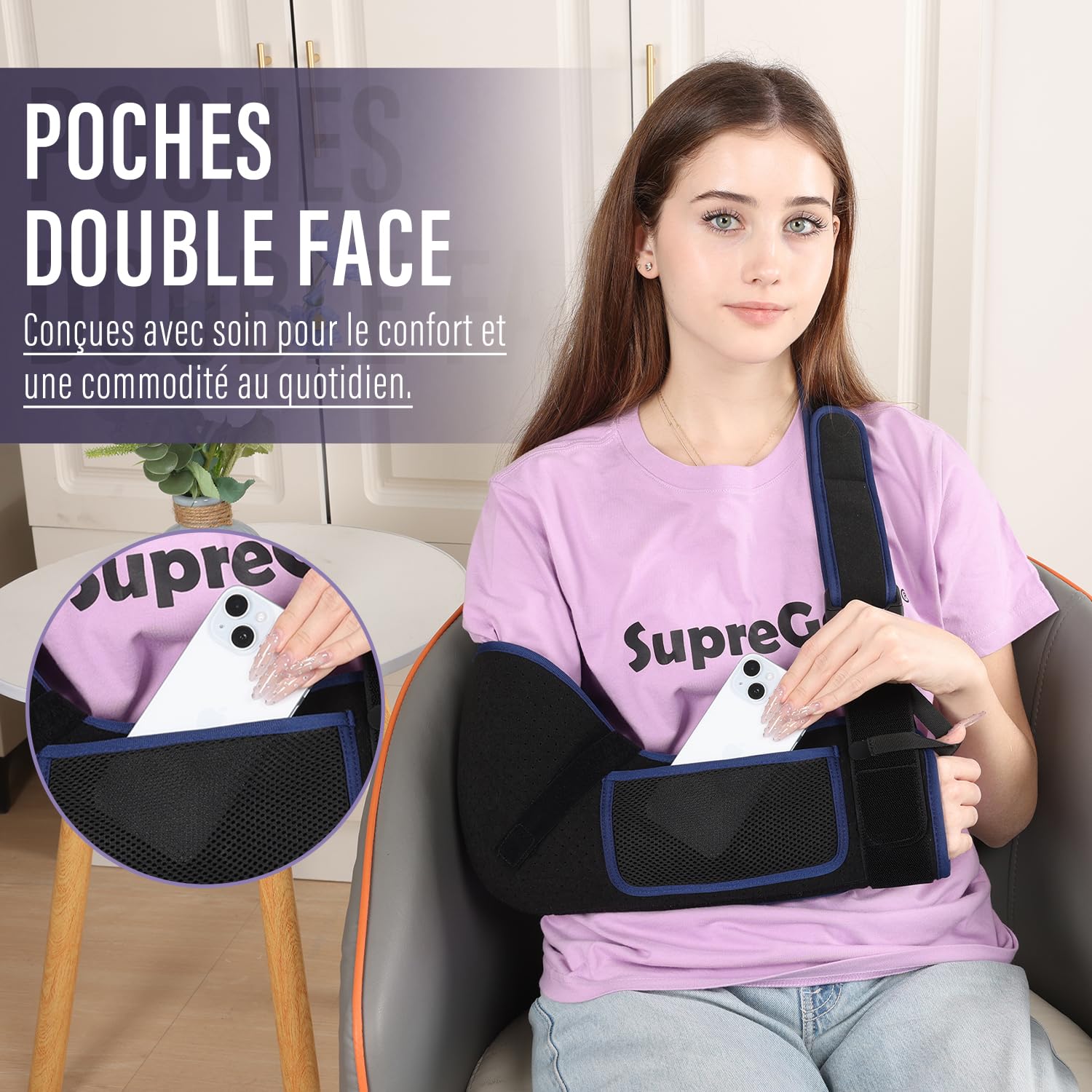 supregear Écharpe de Bras – Immobilisateur d’Épaule Confortable et Respirant pour Femmes et Hommes, Blessures à l’Épaule, Fracture, Luxation ou Entorse, Bras Gauche ou Droit, Noir + Bleu Foncé, S
