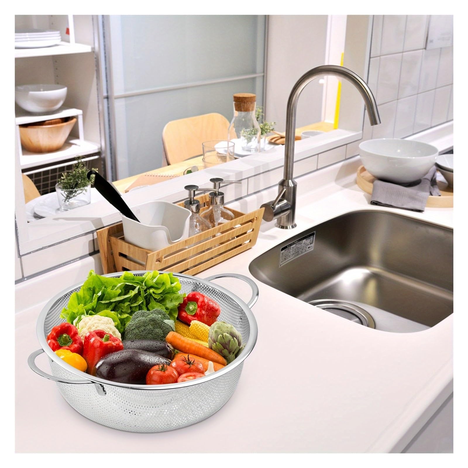 Colador de malla fina acero inoxidable, cestas red con asas, Base descanso, juego colador, suministros cocina, 3 uds para Pasta Verduras y Frutas